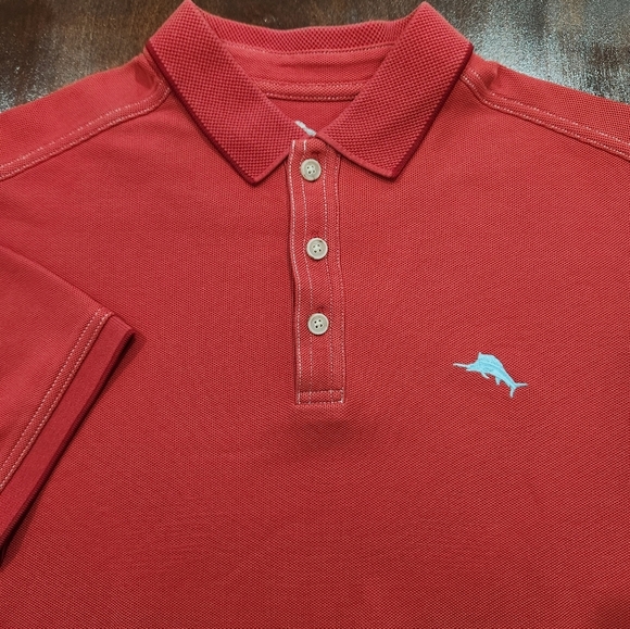 Tommy Bahama Polo Shirt Mens Medium Emfielder Red Supima Cotton Short Sleeve EUC - Picture 3 of 9